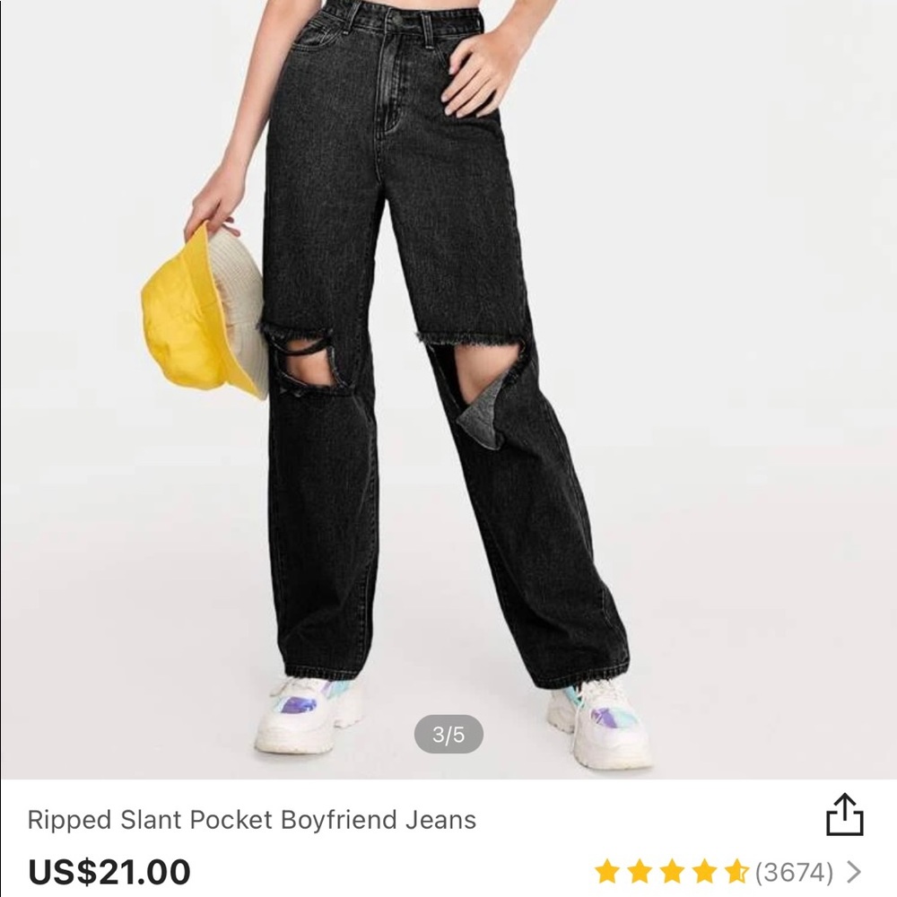 Shein Ripped Slant Pocket Boyfriend Jeans